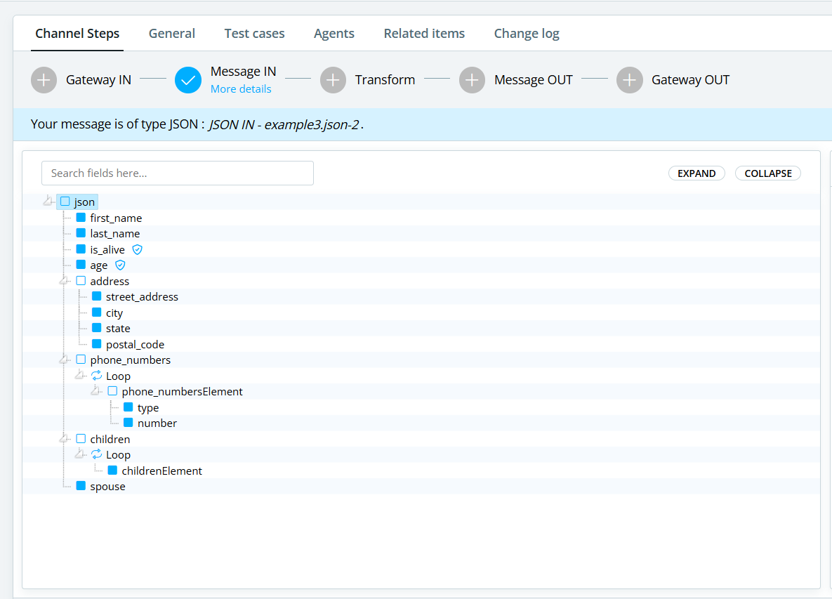 configuring the document transformation of a JSON file in Babelway